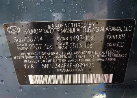 2015 Hyundai Sonata Sport z USA, uszkodzony, nr VIN 5NPE34AF4FH079420